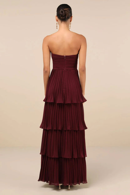 Plum Purple Strapless Tiered Maxi Dress