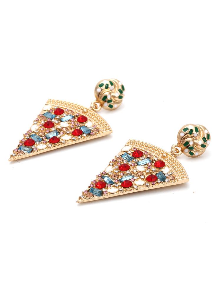 Pendientes colgantes con forma de pizza y diamantes