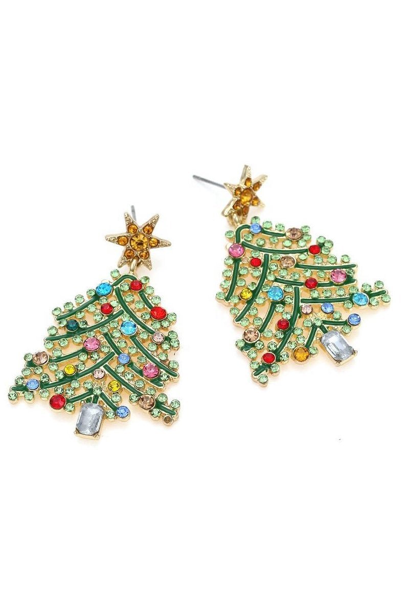 Pendientes colgantes con forma de árbol de Navidad y diamantes de imitación