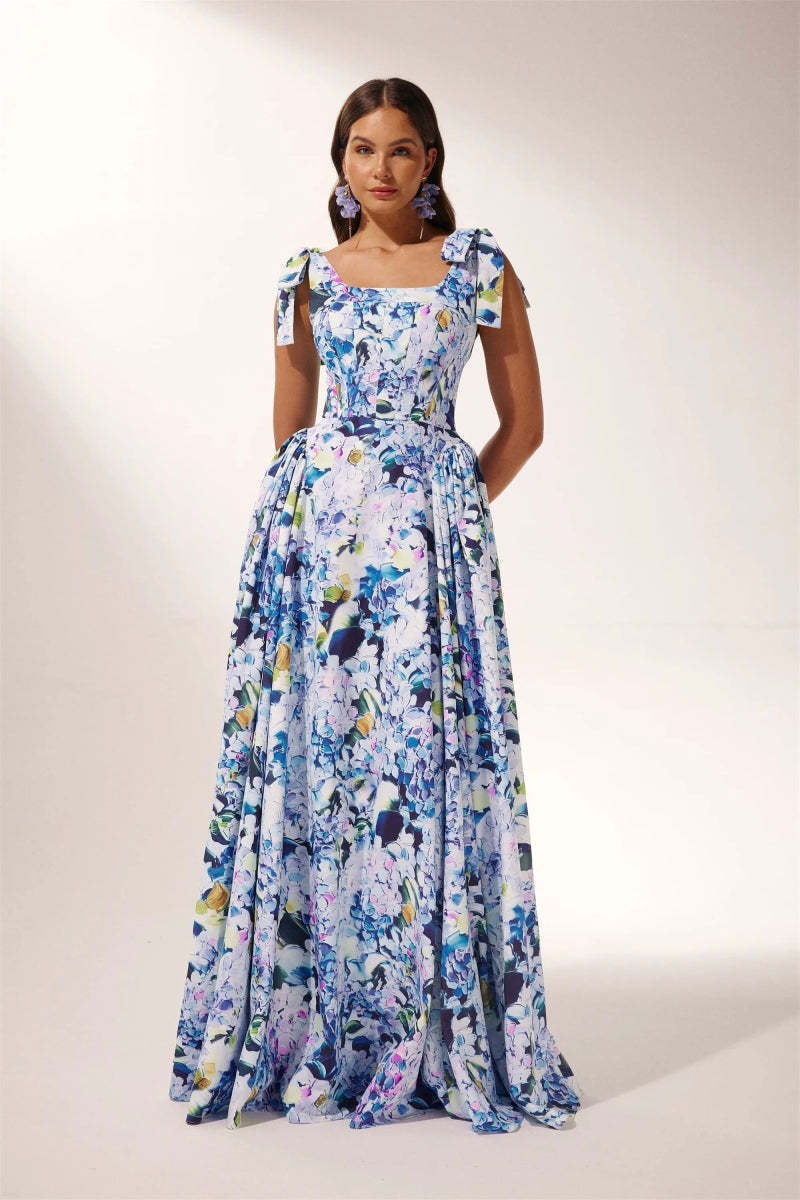 Kacey Hydrangea Printed Strap Maxi Dress