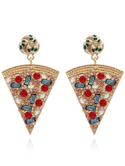 Pendientes colgantes con forma de pizza y diamantes