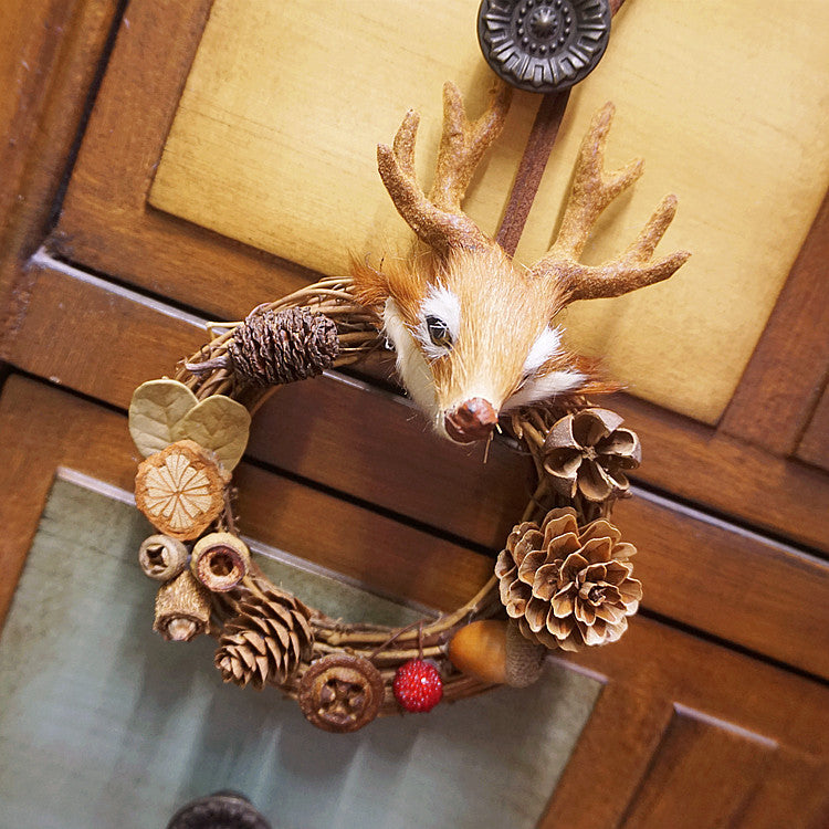 Decoración colgante de piñas con forma de cabeza de ciervo para Navidad