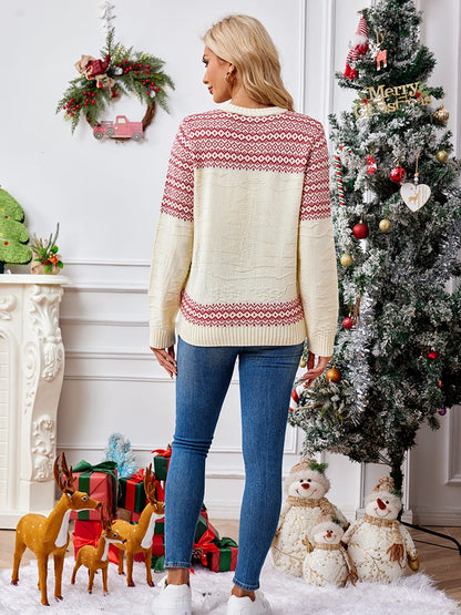 Christmas Crewneck Embroidered Knit Sweater