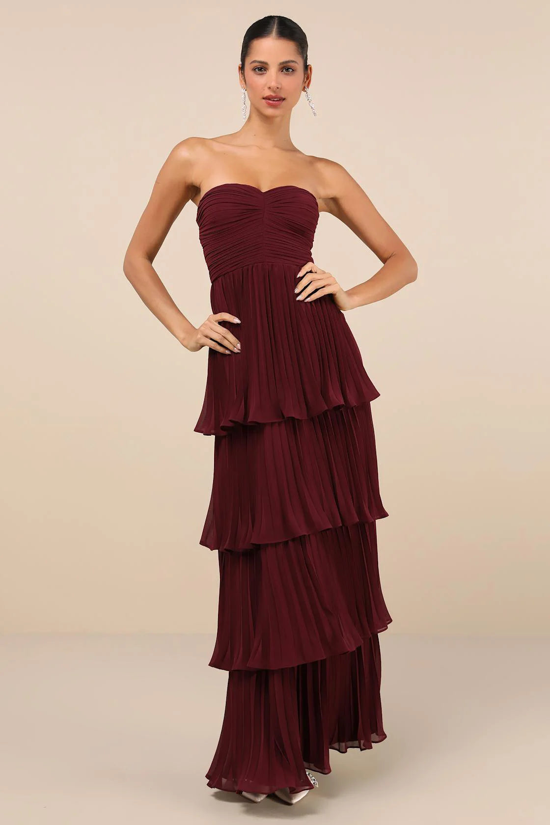 Plum Purple Strapless Tiered Maxi Dress