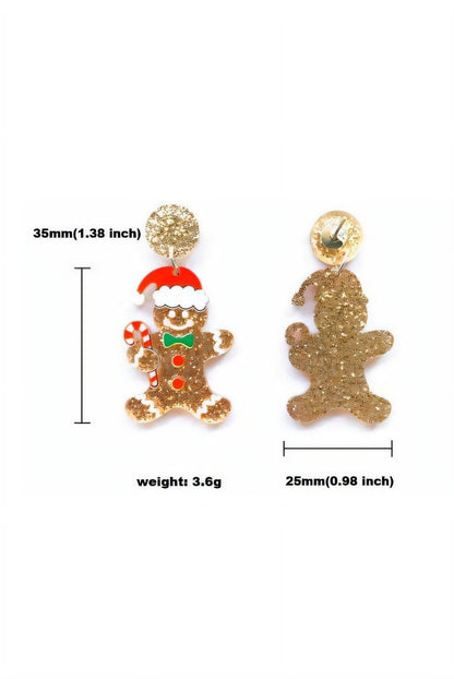 Glitter Gingerbread Man Drop Earrings