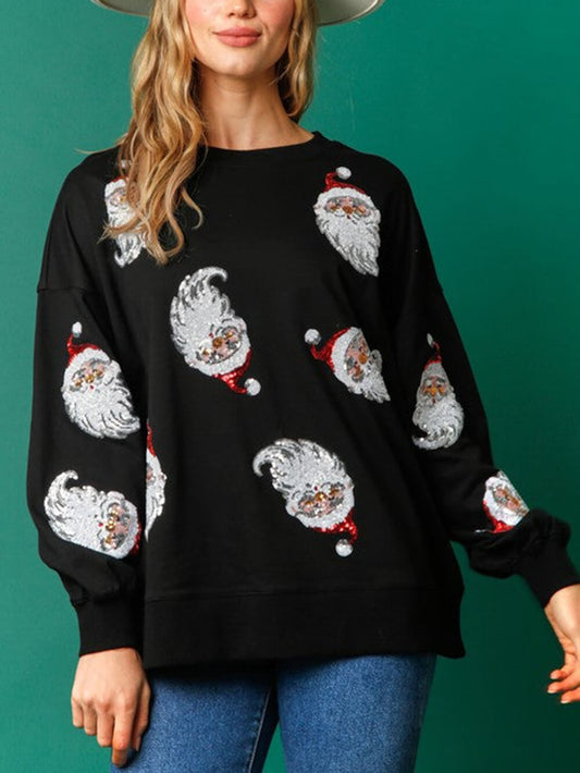 Sweatshirt aus French Terry mit Pailletten und Weihnachtsmann-Motiv