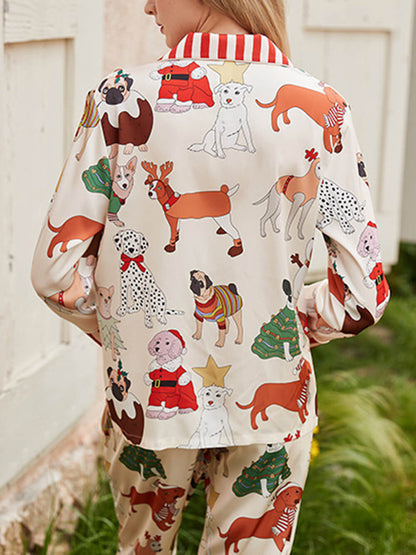 Pyjama-Set mit weihnachtlichem Hunde-Print