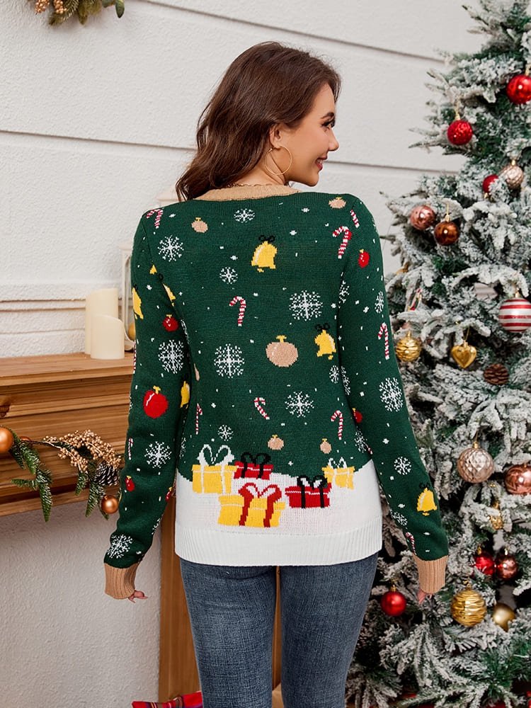 Pullover mit Rundhalsausschnitt und Weihnachtsmann-Motiv, Strickpullover 