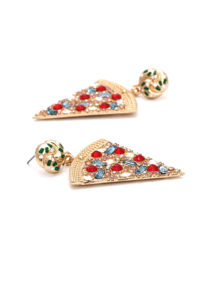 Pendientes colgantes con forma de pizza y diamantes