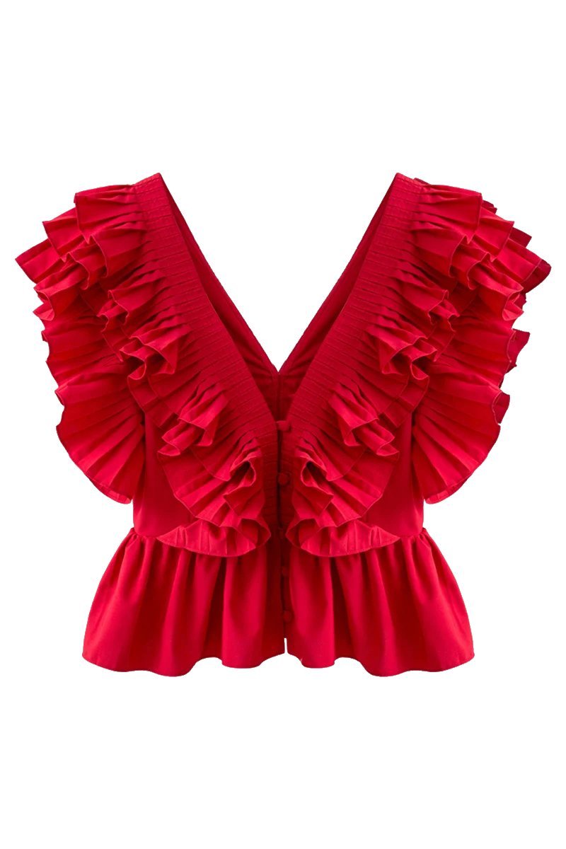 Helen Ruffle V-Neckline Blouse