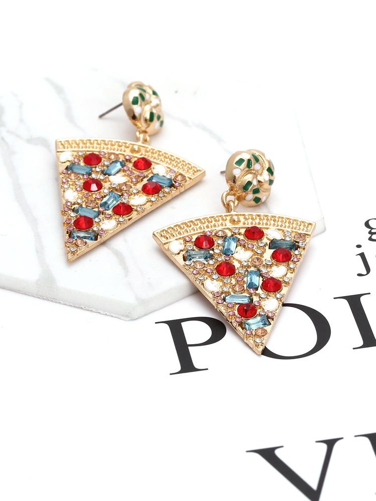 Pendientes colgantes con forma de pizza y diamantes