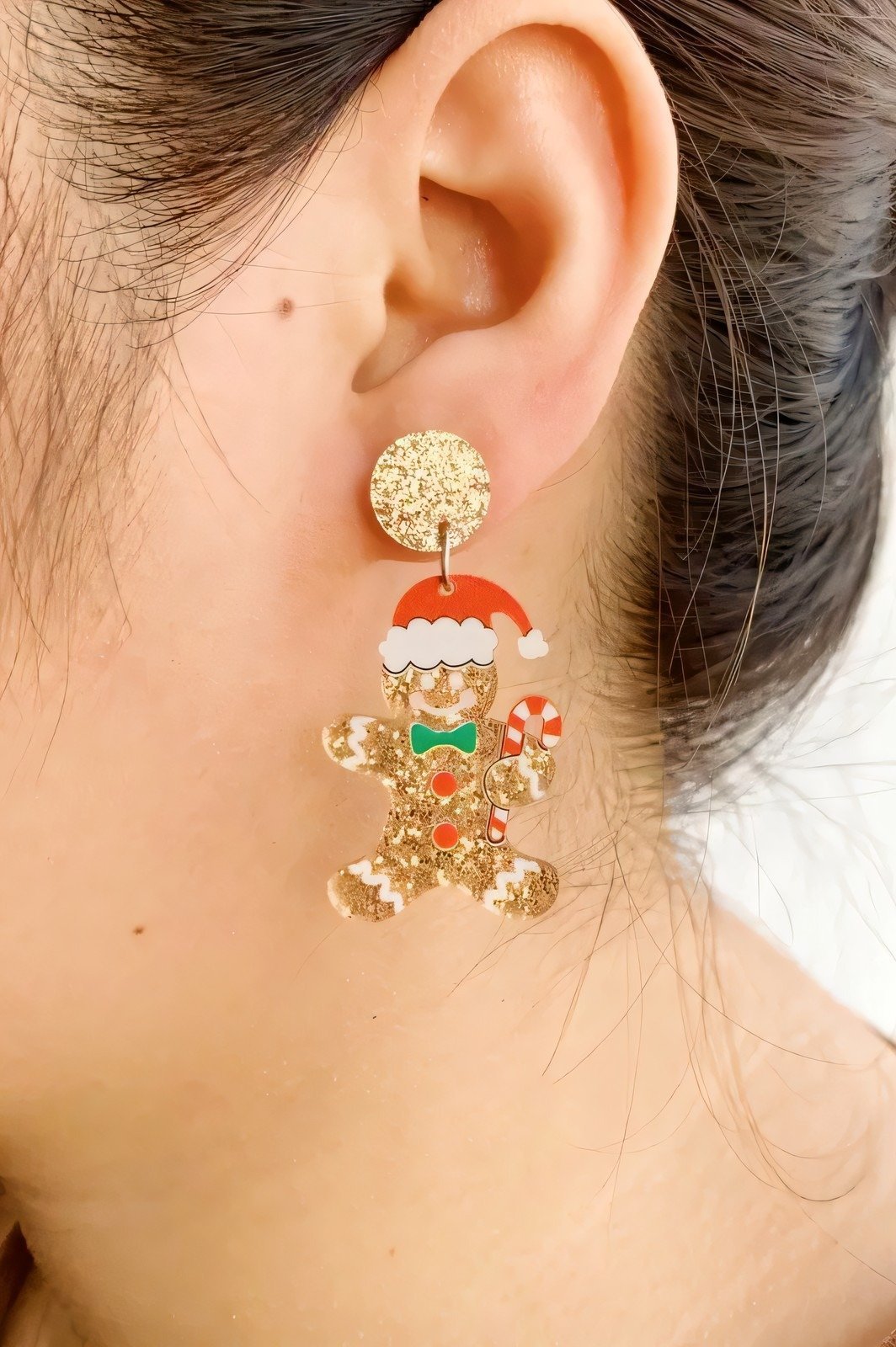 Glitter Gingerbread Man Drop Earrings