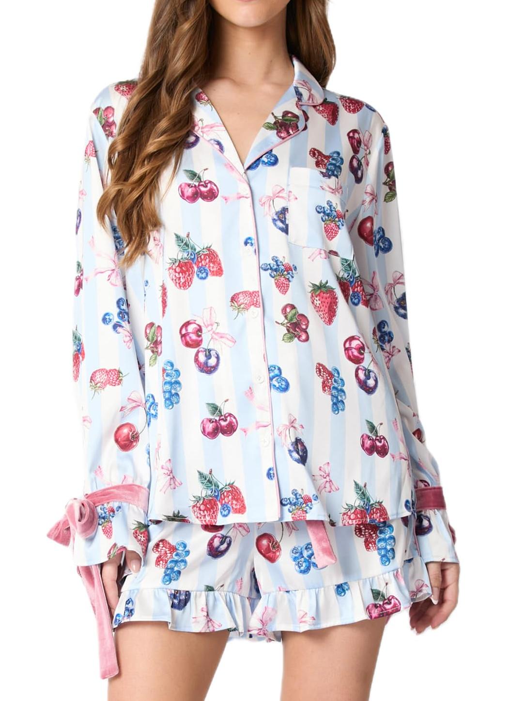 Blaues Pyjama-Set mit Schleife und Manschetten