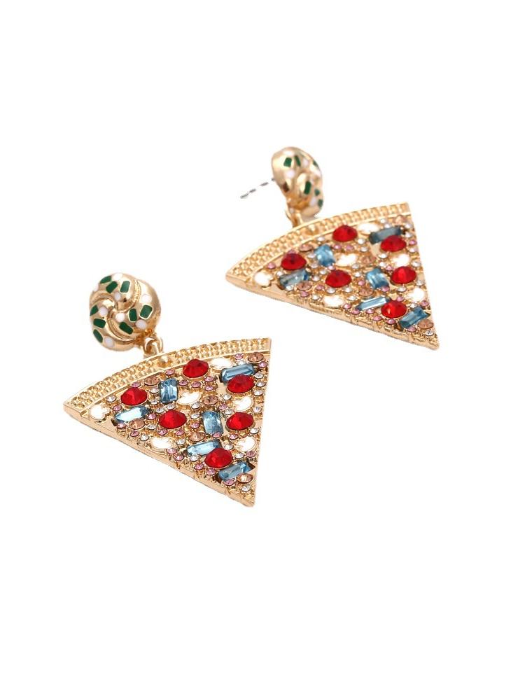 Pendientes colgantes con forma de pizza y diamantes