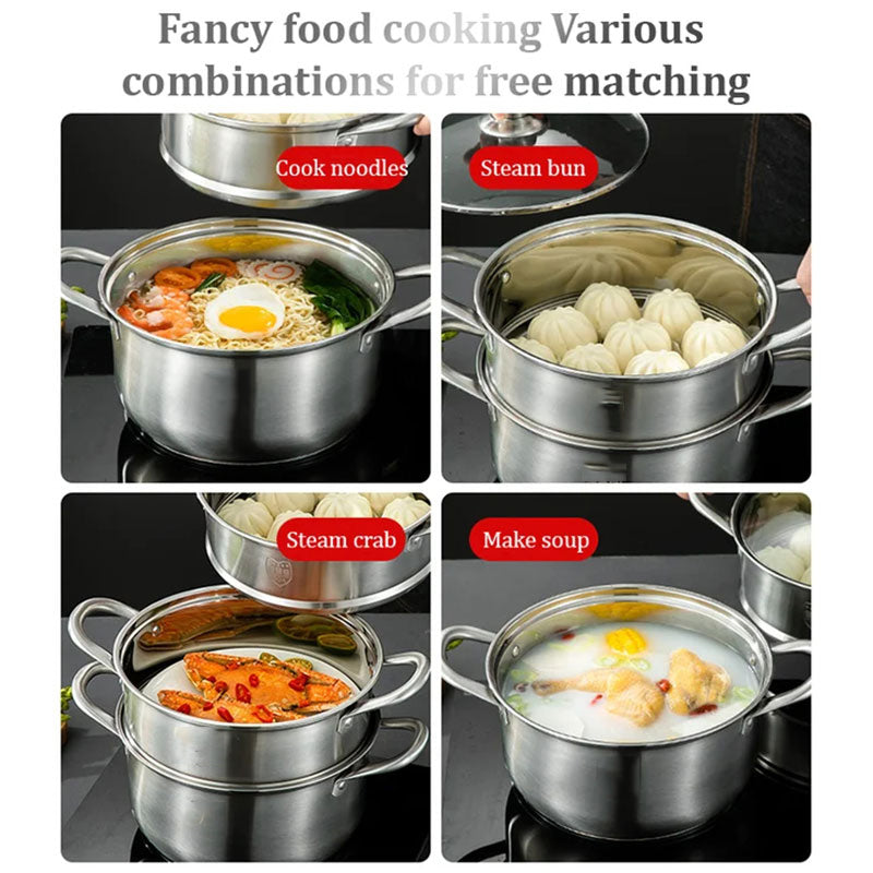 Stainless Steel Multifunctional Double-Layer Pot & Steamer