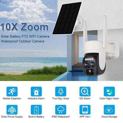 10X Zoom Dual Lens Remote Night Vision Solar Surveillance Camera